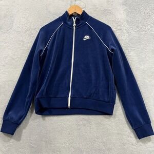 Nike Sportswear Jacket Womens Medium Velour Retro CJ4912-492 Blue White Zip
